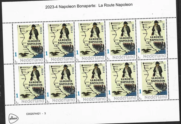 Ņederland 2023-4 Napoleon Bonaparte: La Route Napoleon vel-sheetlet postfris/mnh