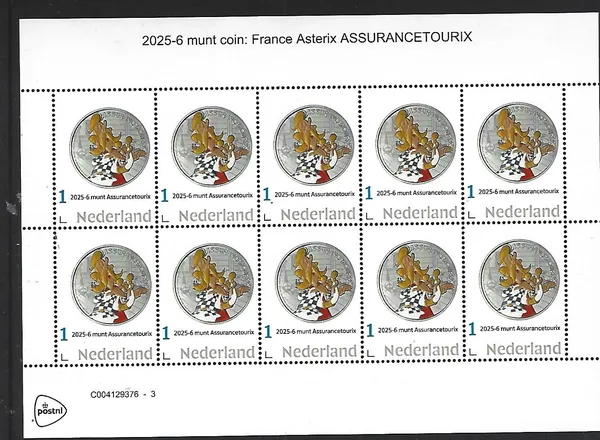 Nederland 2025-6 Munt op zegel Asterix Assurancetourix sheet postfris/mnh