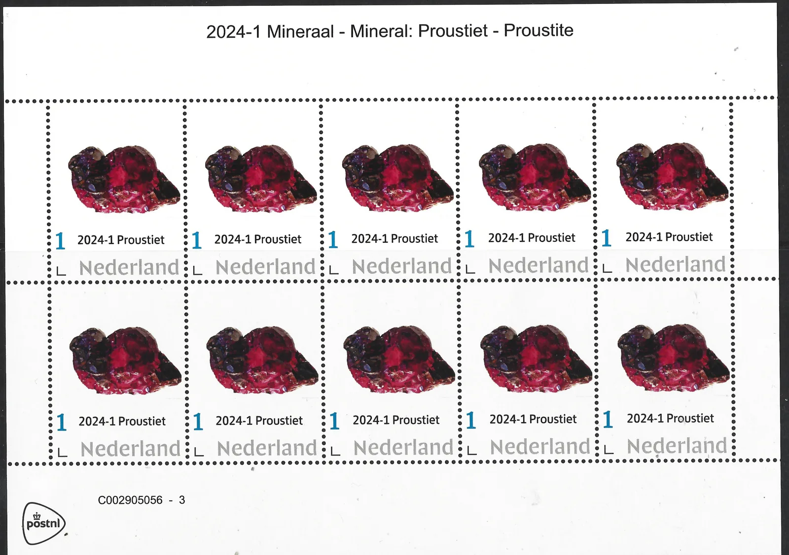 Pays-Bas 2024-1 Minéraux - Minerales Proustite feuille de vitesse neuf sans charnière