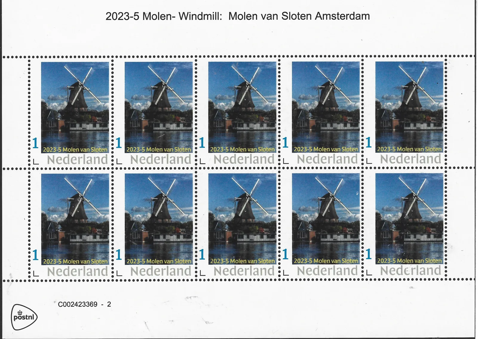 Niederlande 2023-5 Molen - Windmühle: Molen van Sloten Amsterdam Markenheftchen postfrisch/mnh