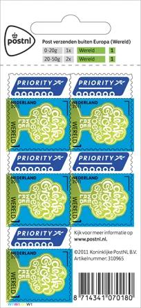 Nederland V2867 groene post WERELD 1 2011 velletje/sheetlet postfris/mnh