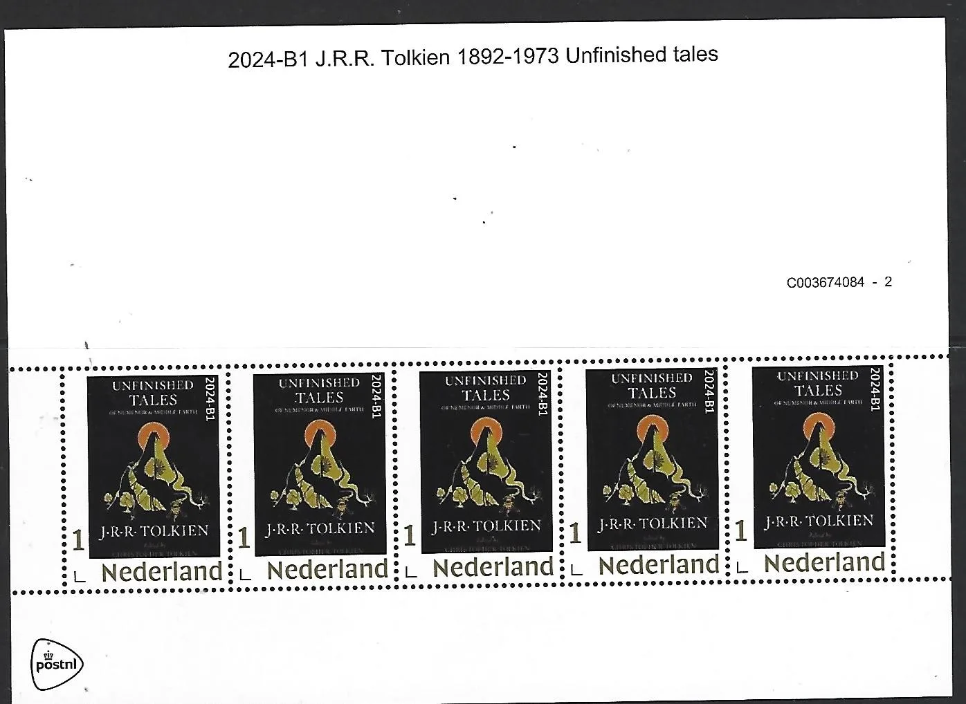 Netherlands 2024-B1 JRR Tolkien: unfinished tales gold 1 sheetlet MNH