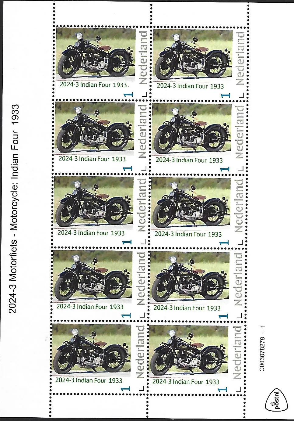 Niederlande 2024-3 Motorrad: Indian Four 1933 Kleinbogen postfrisch/mnh