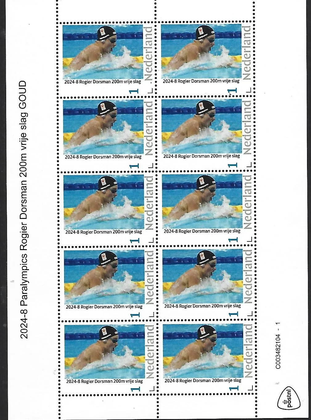 Nederland 2024-8 Paralympics R.Dorsman swimming 200m freestroke sheetlet postris/mnh