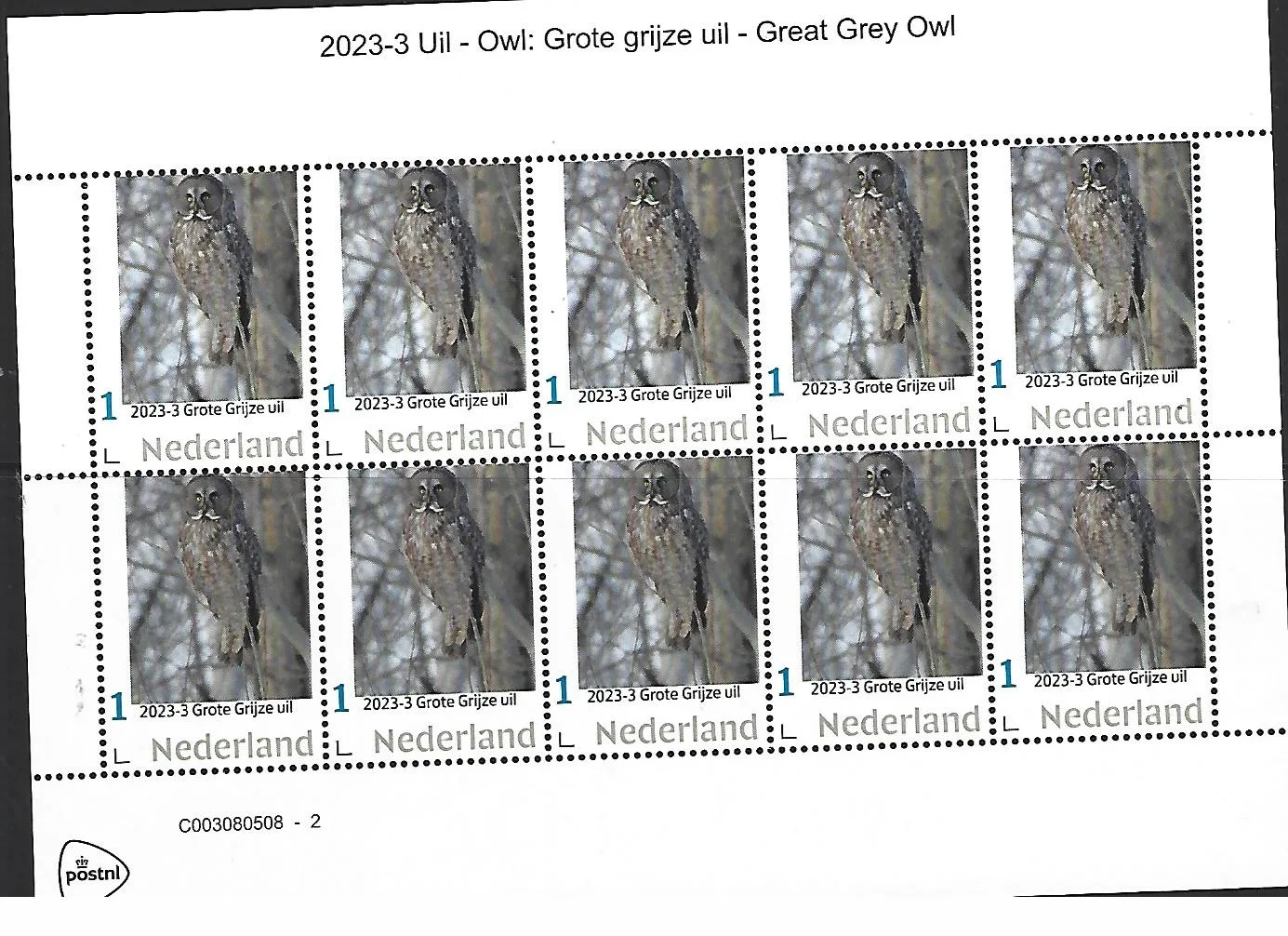Niederlande 2024-3 Eule: Bartkauz Great Grey Eule Einzelmarkenblock postfrisch/mnh
