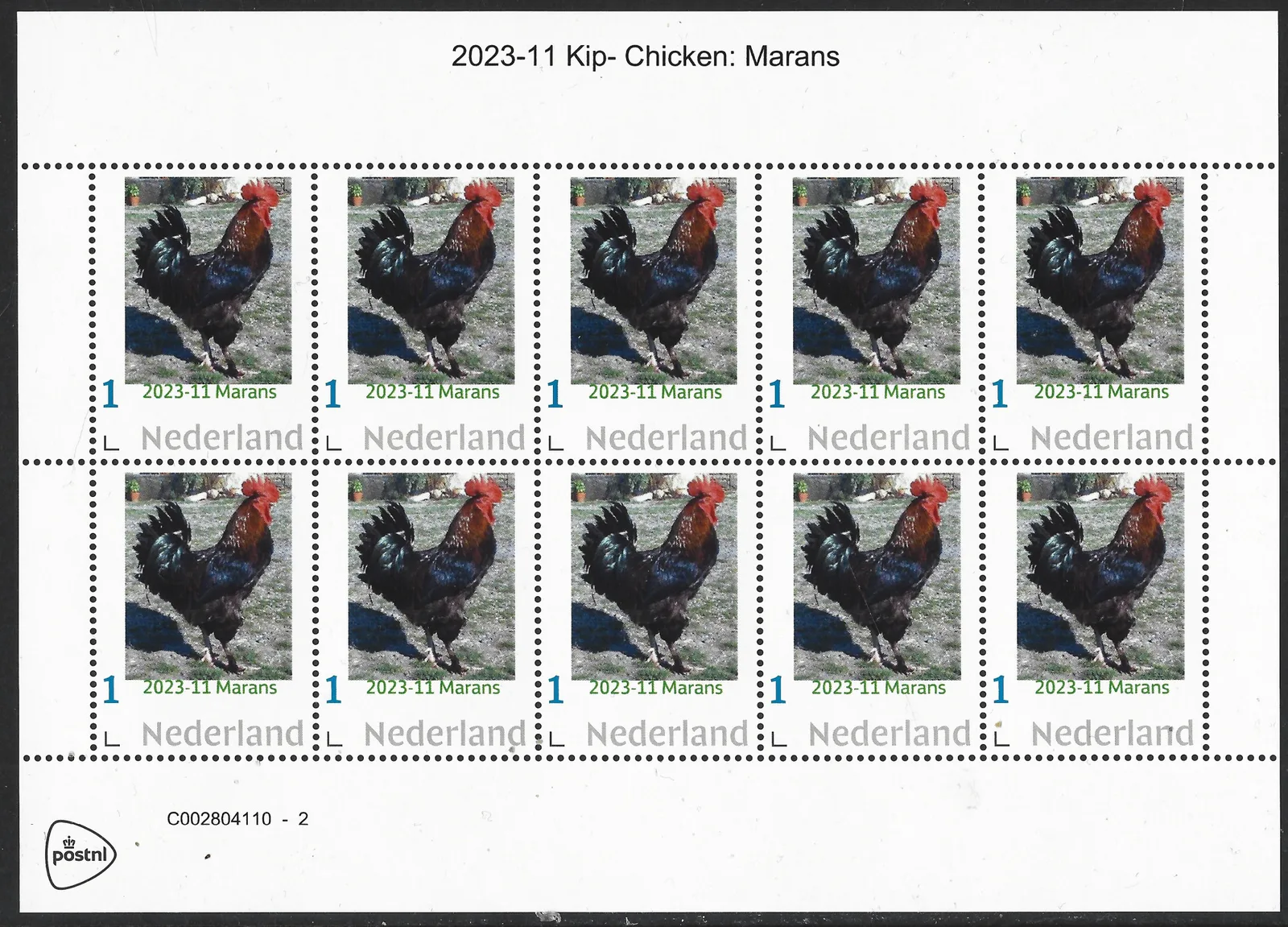 Pays-Bas 2023-11 Poule - Chicken: Marans feuillet vel postfris/mnh