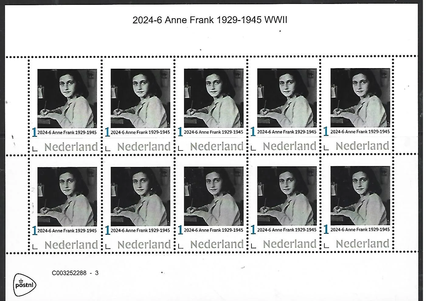 Niederlande 2024-6 Anne Frank WWII 1929-1945 Bogenecke postfrisch/mnh