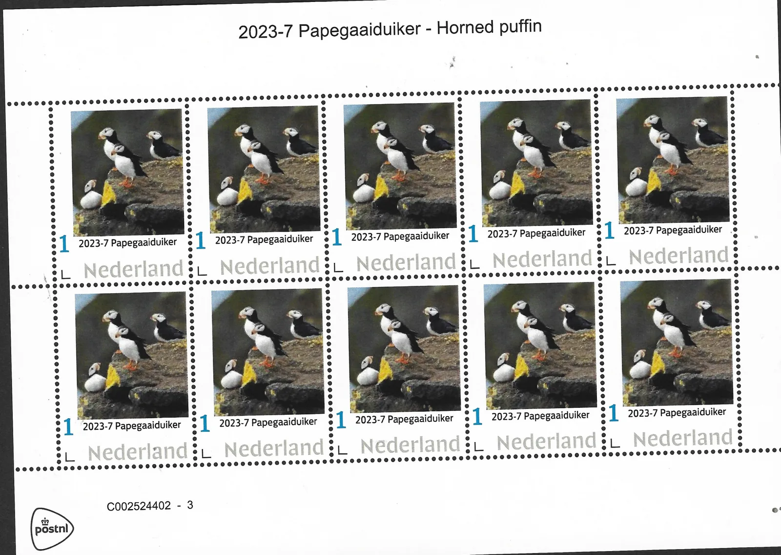 Pays-Bas 2023-7 Macareux Puffin feuillet-sheetlet neuf/mnh