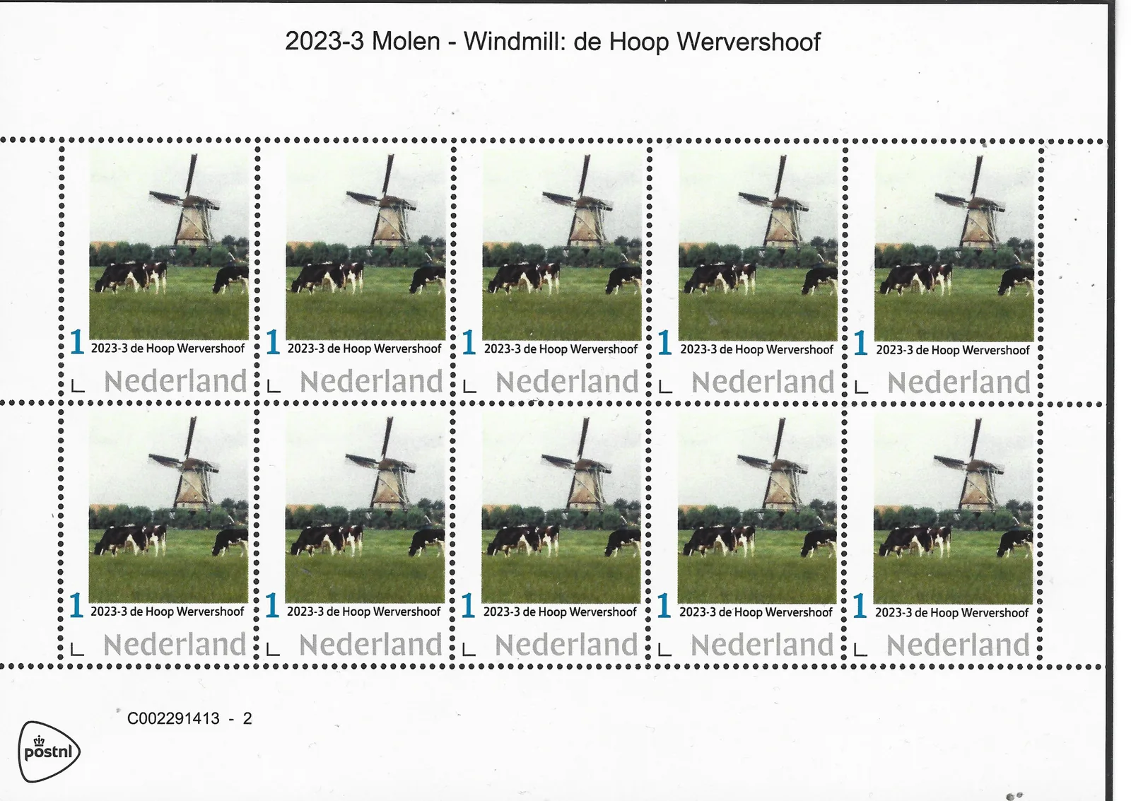 Niederlande 2023-3 Mühle - Windmill: De Hoop Wevershoop Kuh - cow Bogen postfrisch/mnh