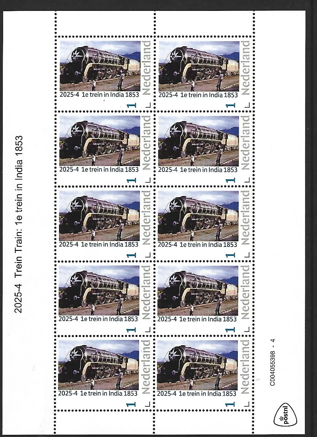 Netherlands 2025-4 Train: 1st train India 1853 sheetlet MNH