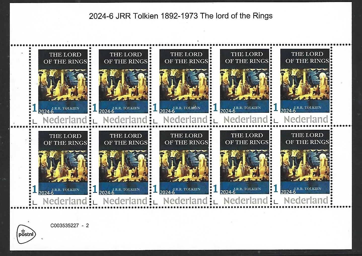 Pays-Bas 2024-6 JRR Tolkien 1892-1973 Lord of the Rings feuille oblitérée/neuf