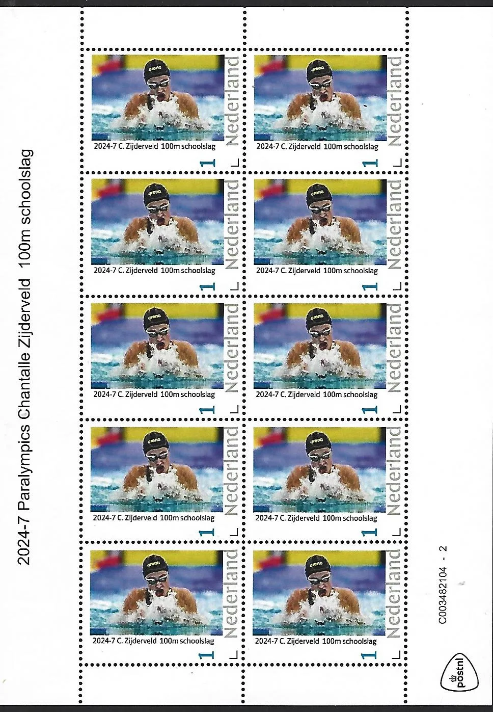 Nederland 2024-7 Paralympics Chantalle Zyderveld zwemmen 100m breaststroke sheetlet postris/mnh