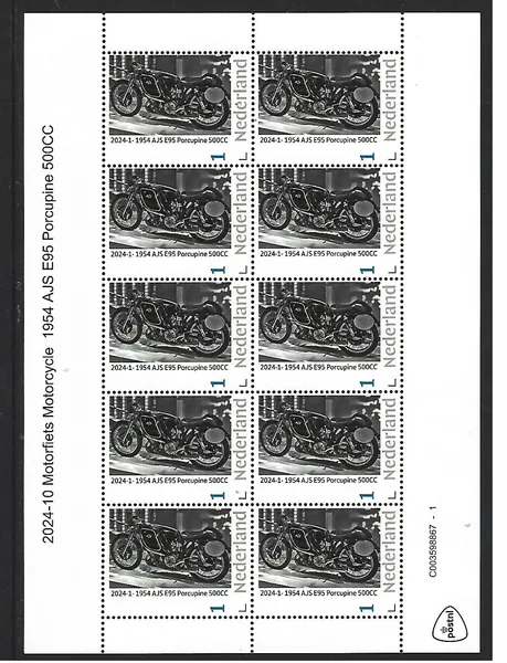 Netherlands 2024-1. Motorcycle: AJS 1954 E95 Porcupine sheetlet MNH