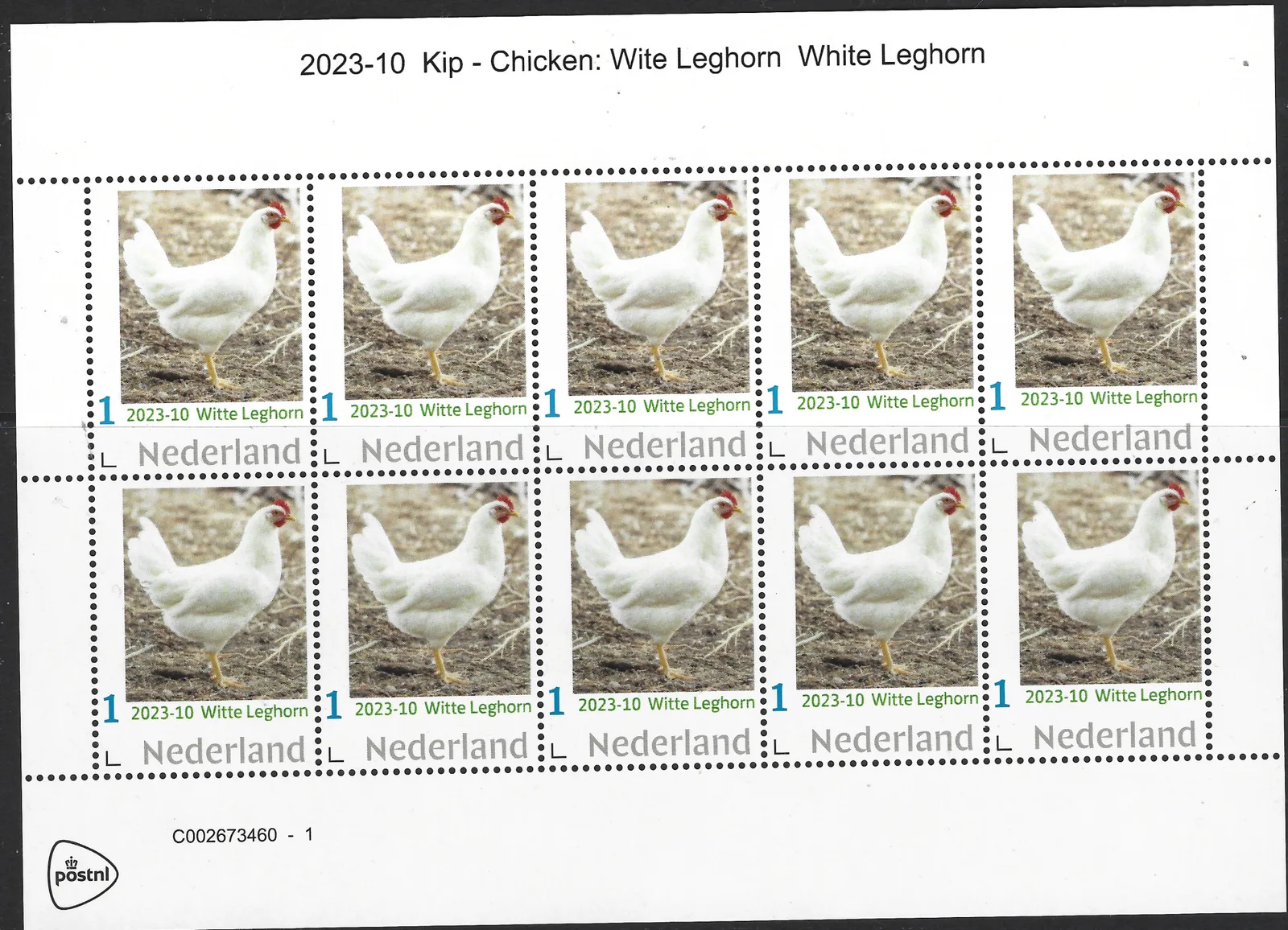 Pays-Bas 2023-10 Poule - Chicken: Witte leghorn White Leghorn feuillet neuf/mnh
