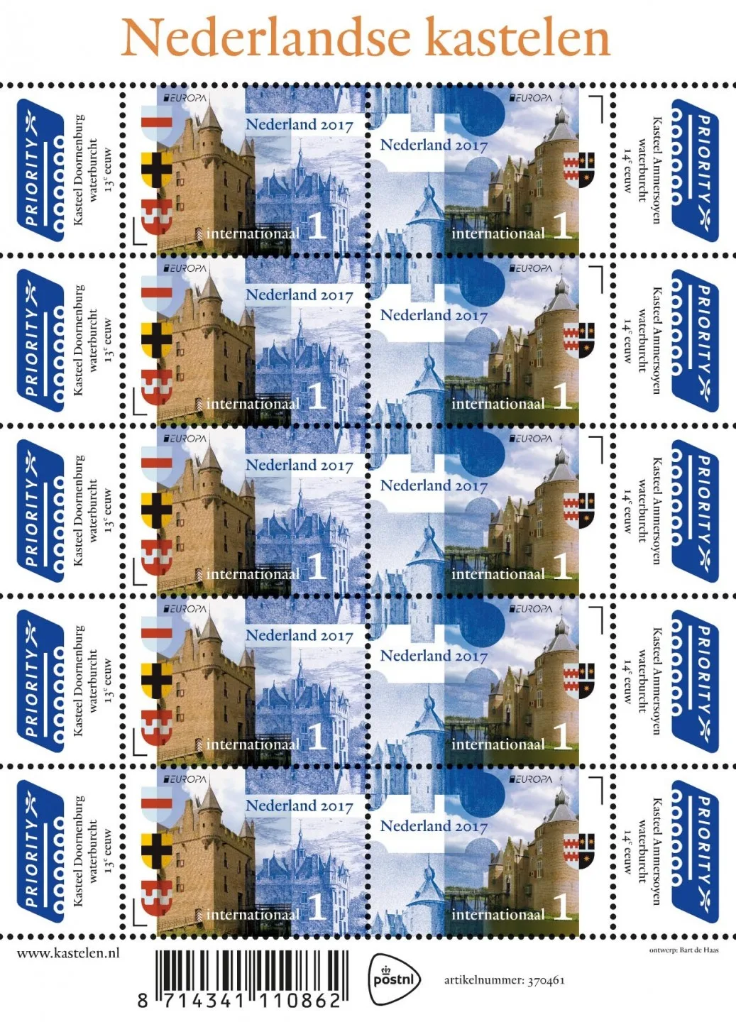 NEDERLAND 3503-3504 post Europ Kastelen Castles velletje-sheetlet 2017 postfris-mnh