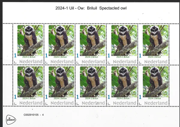 Nederland 2024-1 Uil - Owl: Spectacled owl sheetlet postfris/mnh