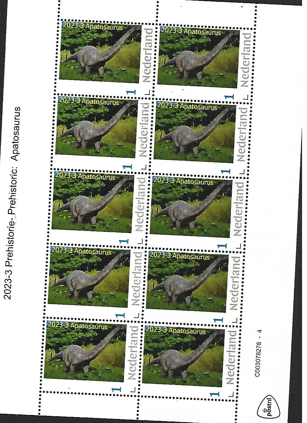 Niederlande 2024-3 Prähistorie Apatosaurus-Block (falsche Nummer) postfrisch/mnh