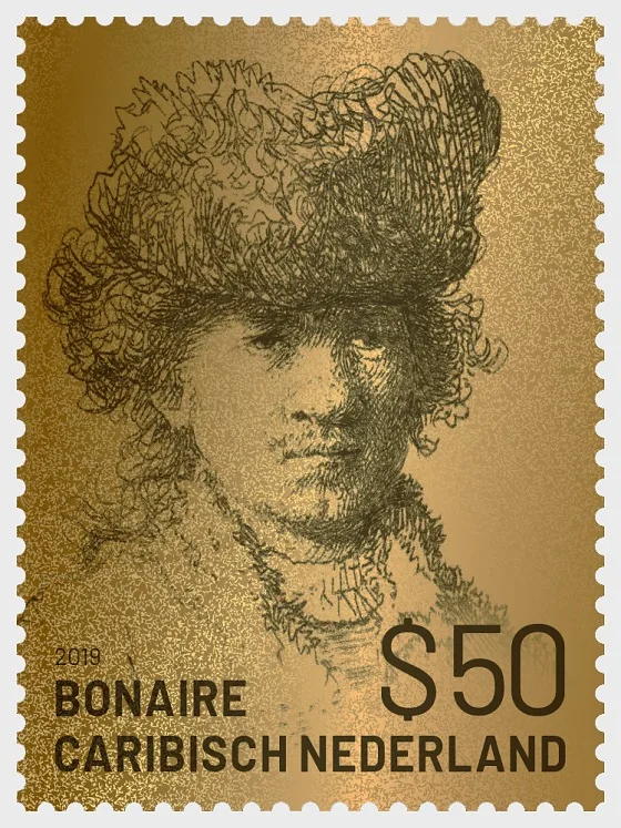 Caribbean Netherlands Bonaire 2019 Rembrandt Gold Stamp MNH