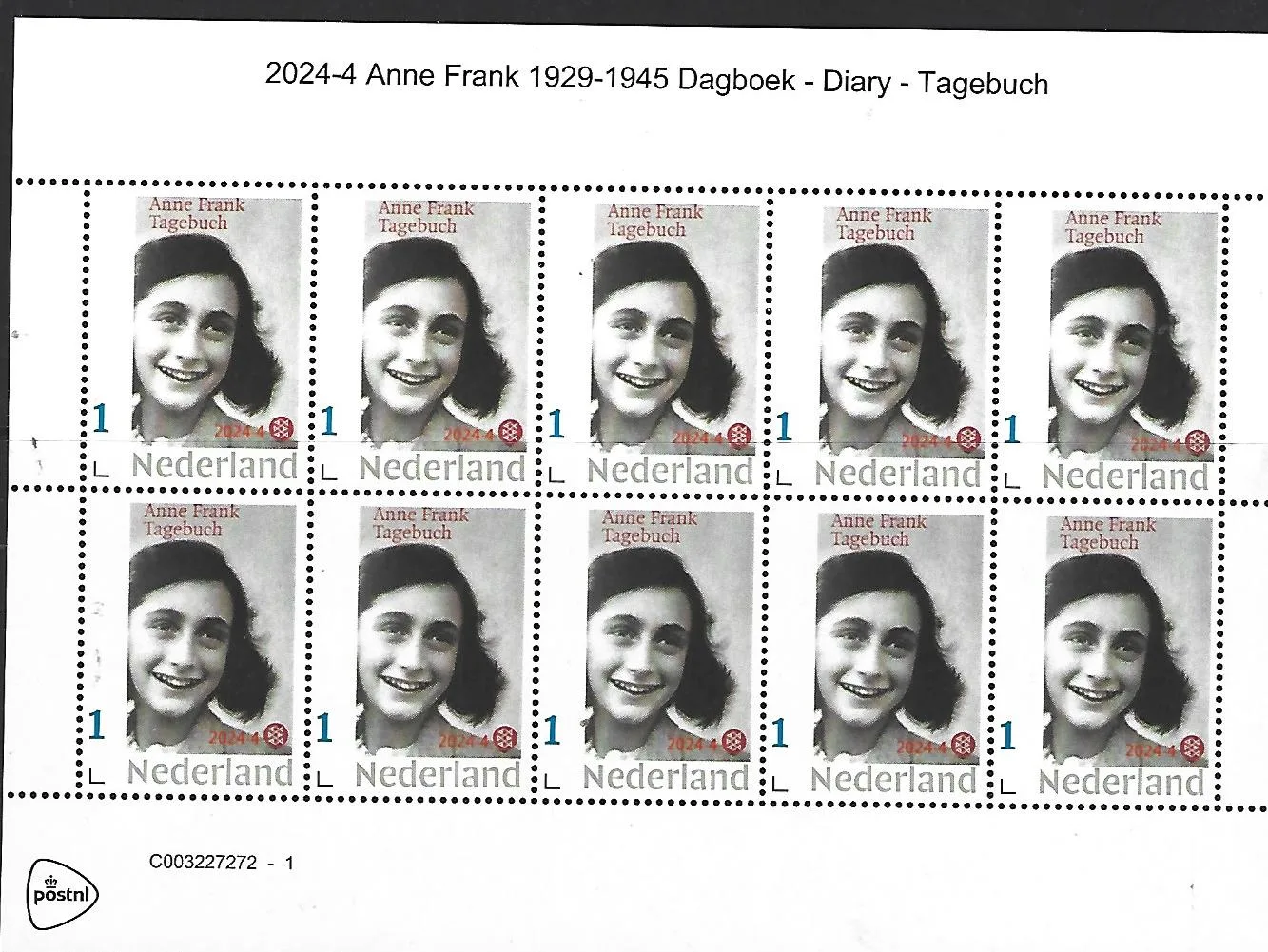 Niederlande 2024-4 Anne-Frank-Tagebuch postfrisch/mnh Kleinbogen