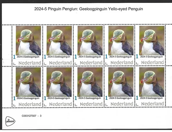 Nederland 2024-5 Pinguin penguin: Geeloogpinguin Yellow-eyed penguin sheetlet postfris/mnh