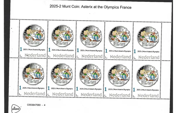 Nederland 2025-2 Munt coin France Obelix at Olympics sheetlet postfris/mnh