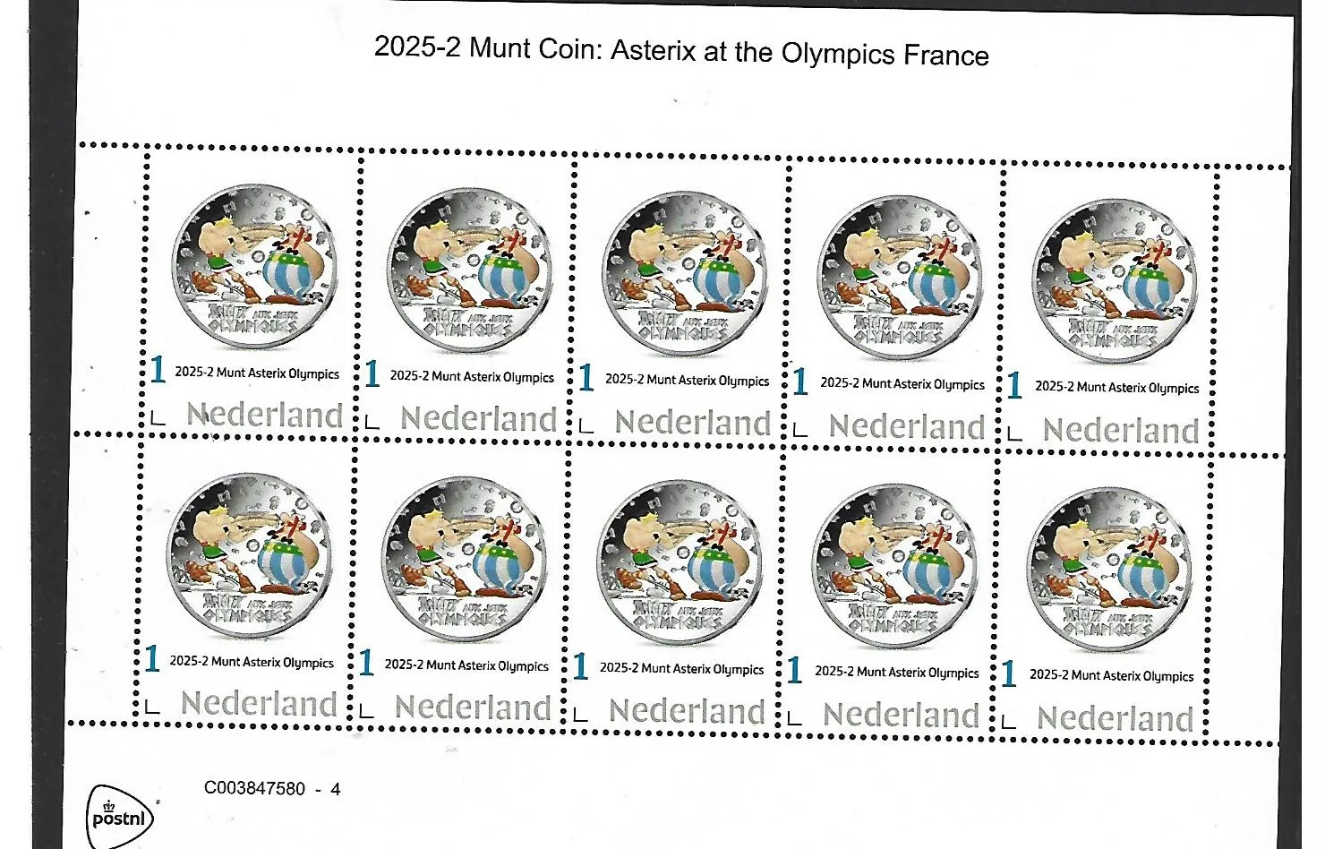 Nederland 2025-2 Munt coin France Obelix at Olympics sheetlet postfris/mnh
