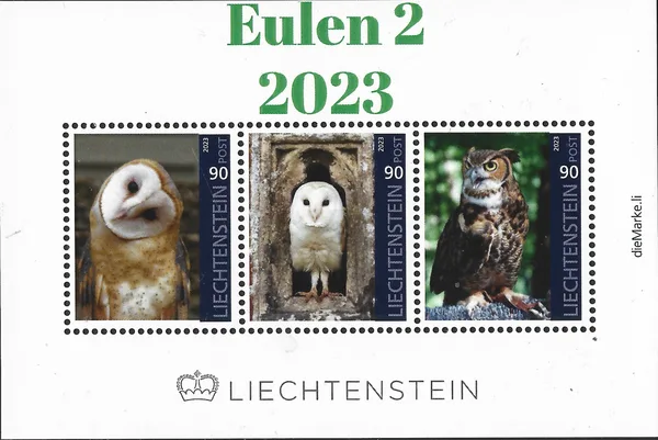 Liechtenstein 2023 Uilen Owls Eulen 2 blok-m/s postfris/mnh