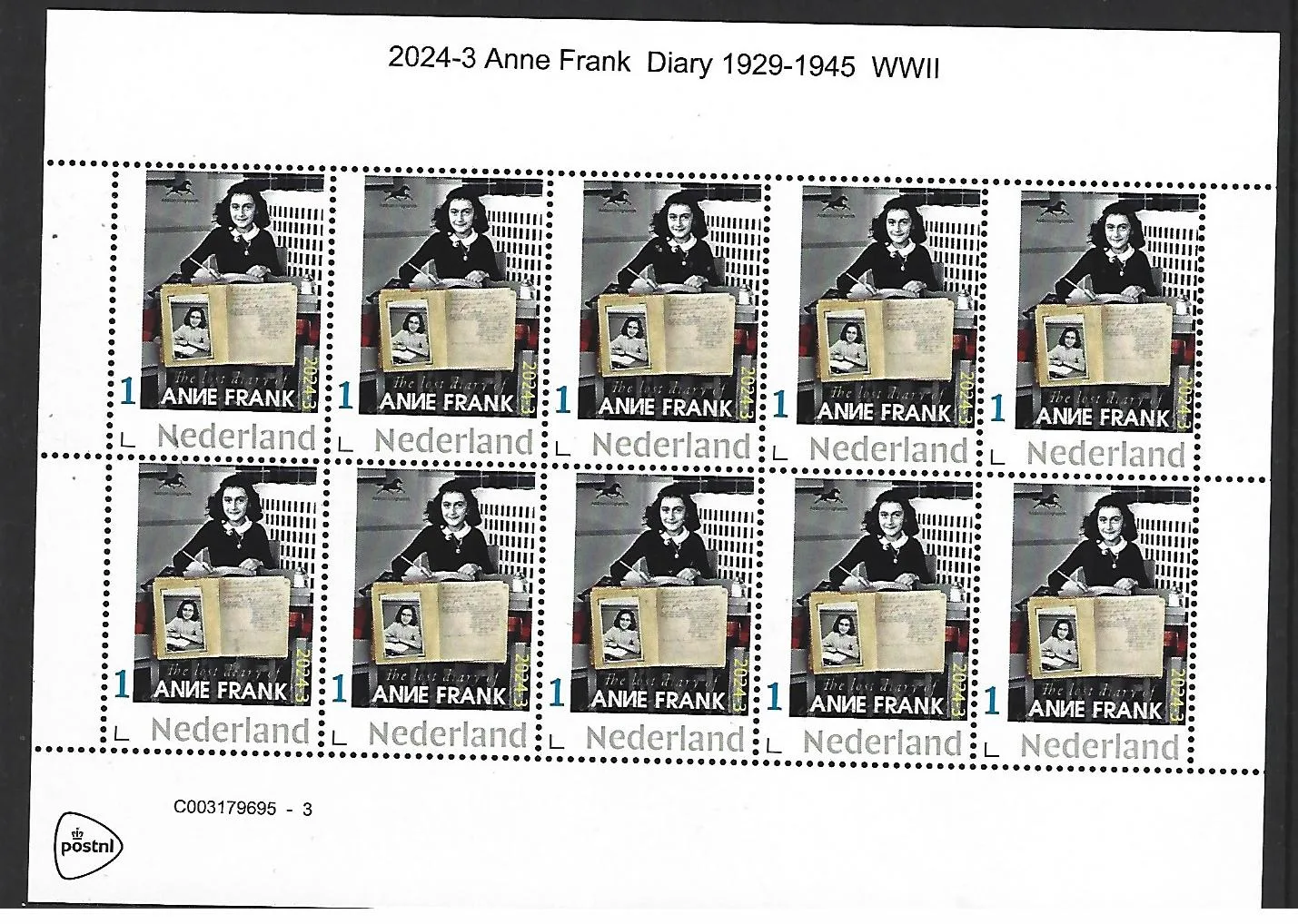 Niederlande 2024-3 Anne-Frank-Tagebuch Briefmarkenblock postfrisch/mnh