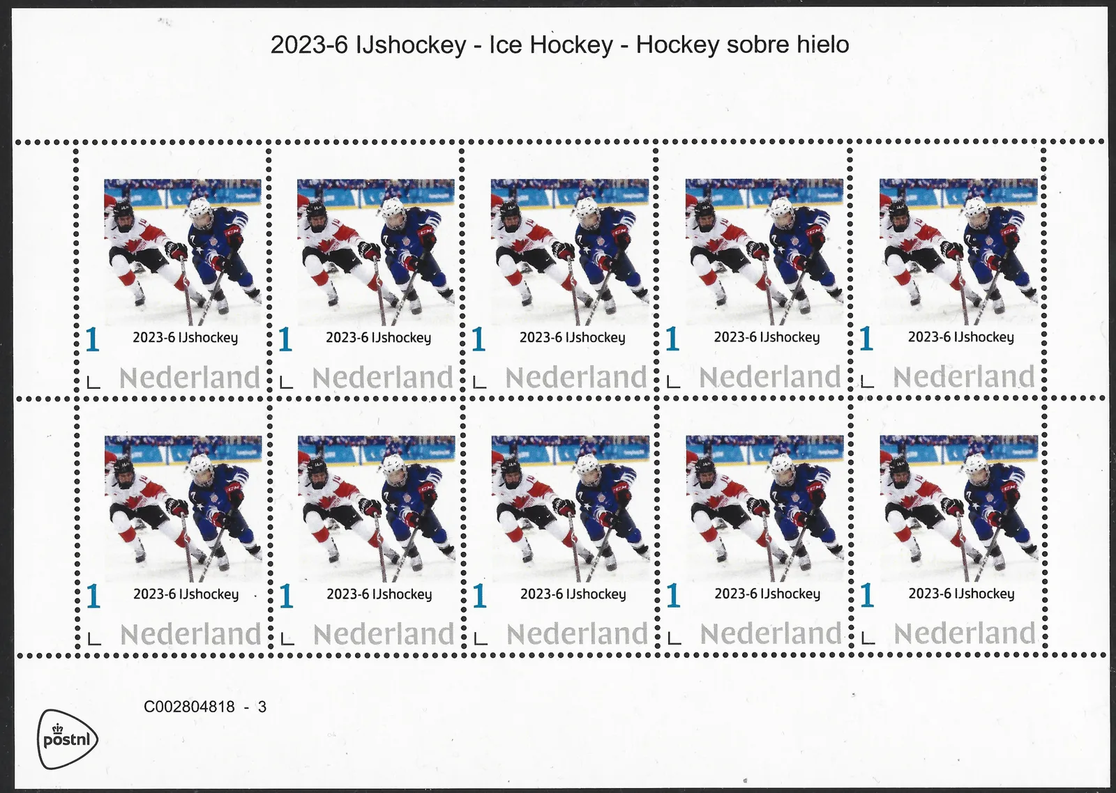 Pays-Bas 2023-6 Hockey sur glace USA-Canada feuille-carnet neuf/mnh
