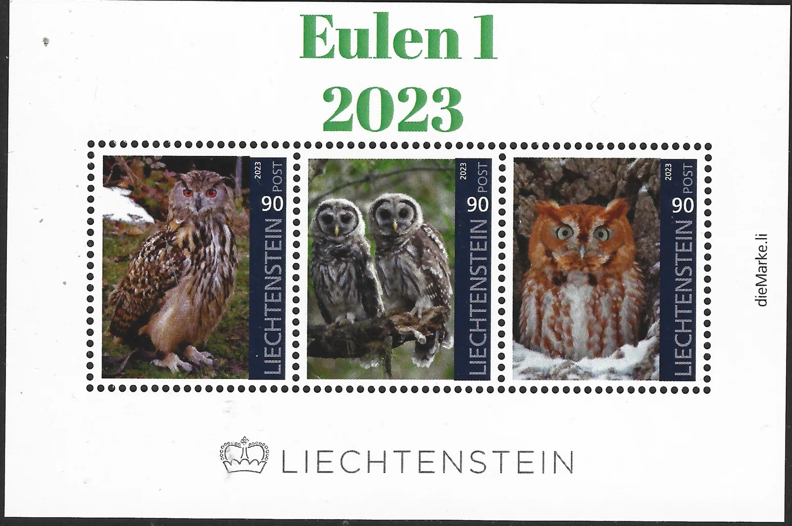Liechtenstein 2023 Hiboux Eulen 1 bloc-m/s postfris/mnh