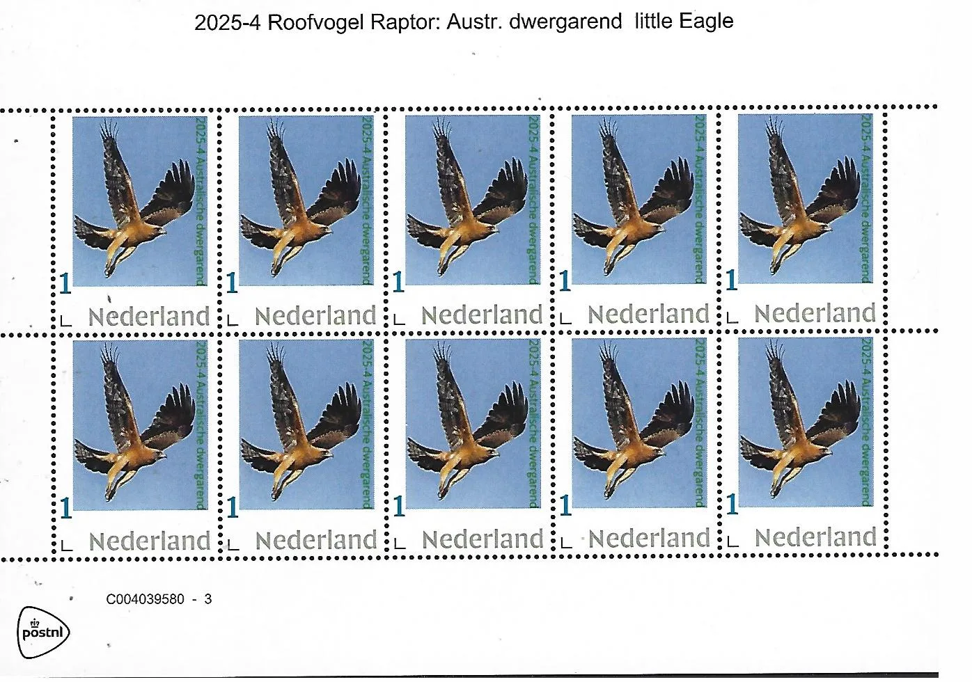 Nederland 2025-4 Raptor birds: Australische Dwergarend Little Eagle sheet postfris/mnh