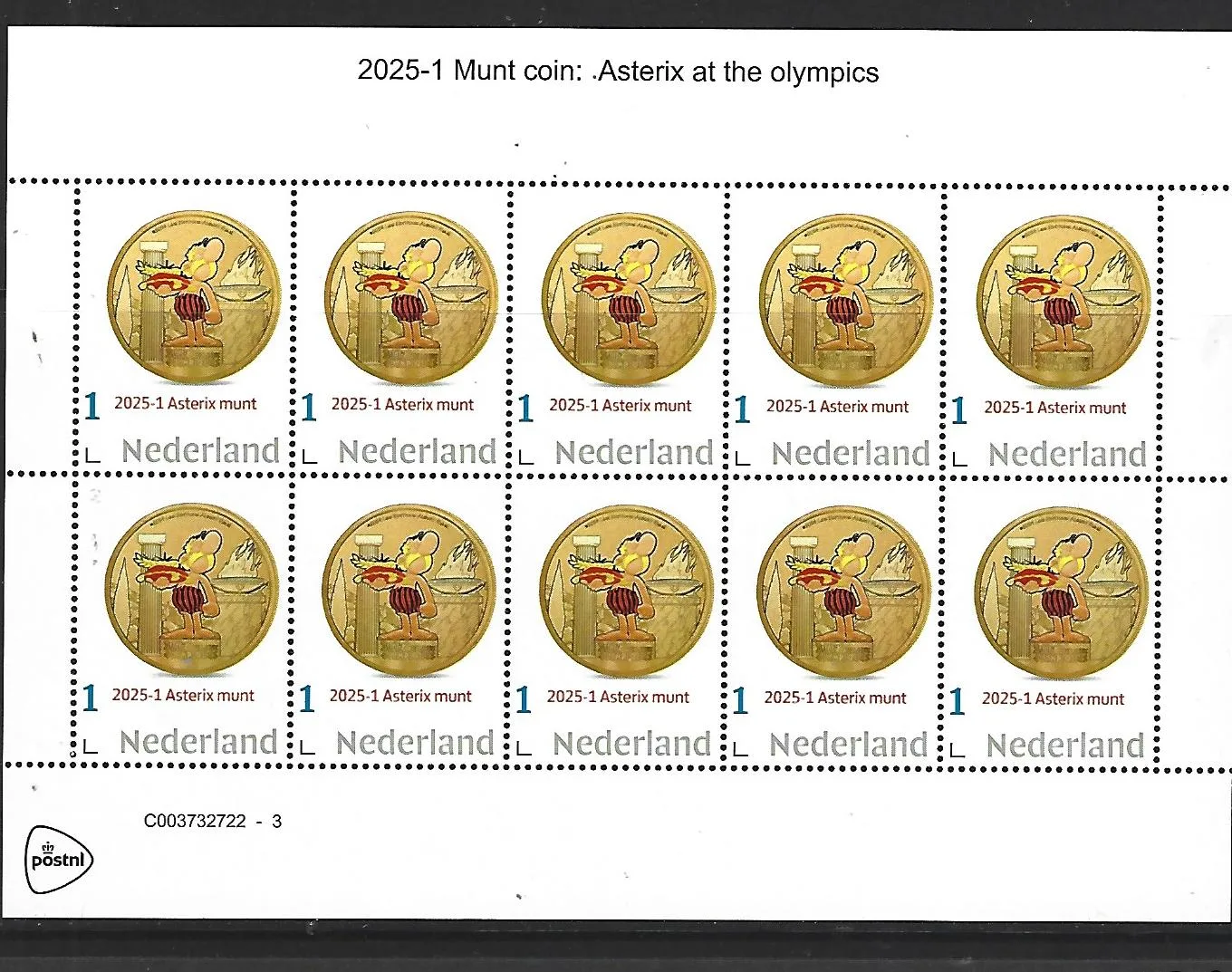 Nederland 2025-1 Munt Coin France Asterix at the Olympics sheetlet postfris/mnh