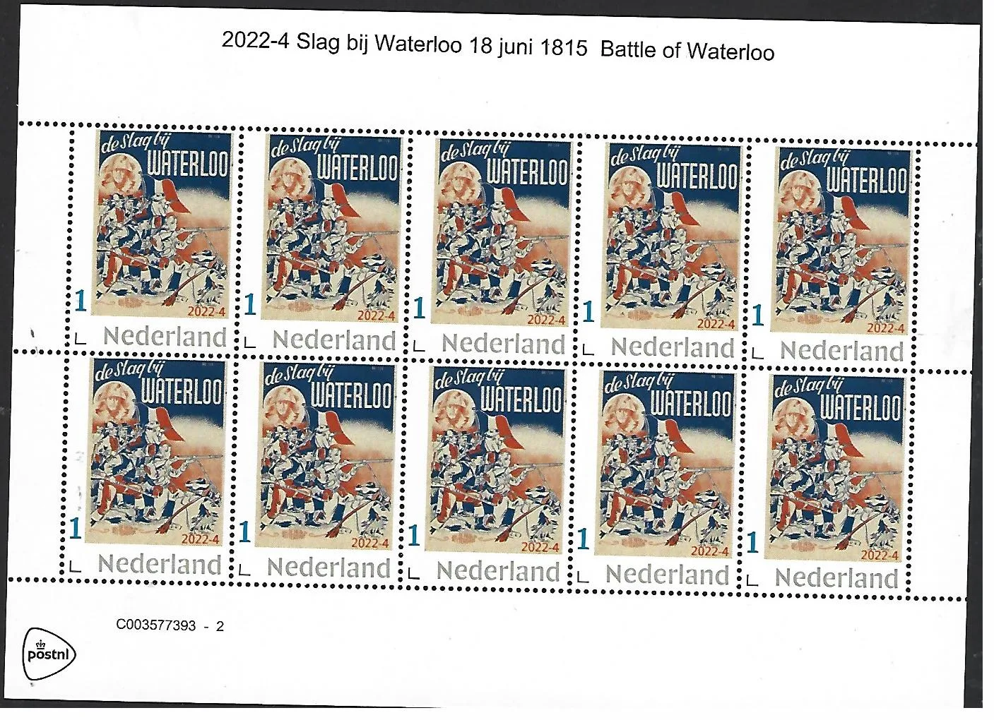 Pays-Bas 2022-4 Bataille de Waterloo 18 juin 1815 feuillet neuf/mnh