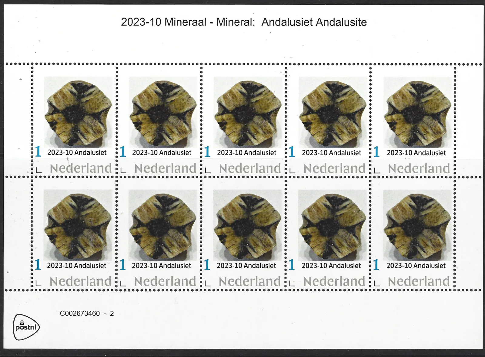 Niederlande 2023-10 Mineralien: Andalusit Markenheftchen postfris/mnh
