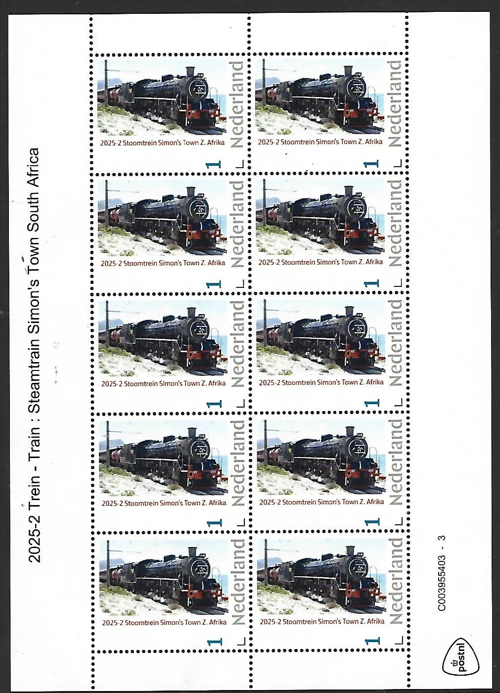 Nederland 2025-2 Trein Train: Steamtrain Simon's Town S Africa sheetlet postfris/mnh