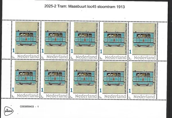 Netherlands 2025-2 Tram: Maasbuurt loc 45 steam tram 1913 sheetlet MNH