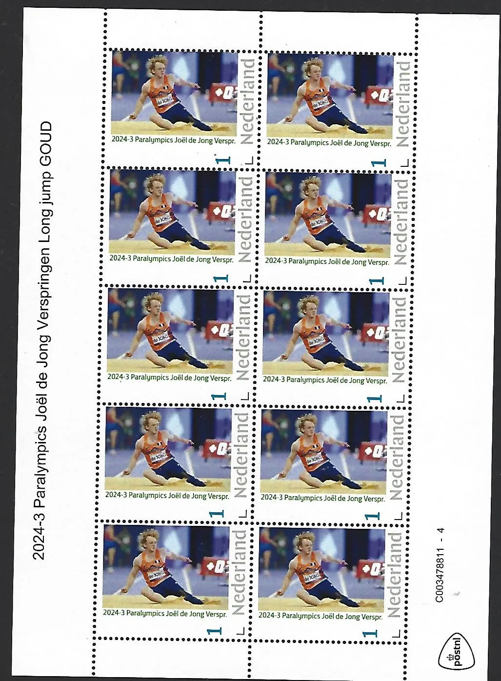 Pays-Bas 2024-3 Jeux Paralympiques Joël de Jong saut en longueur feuillet neuf/mnh