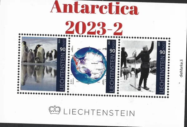 Liechtenstein 2023 Antarctica 2 (penguins, map, Amundsen) m/s MNH