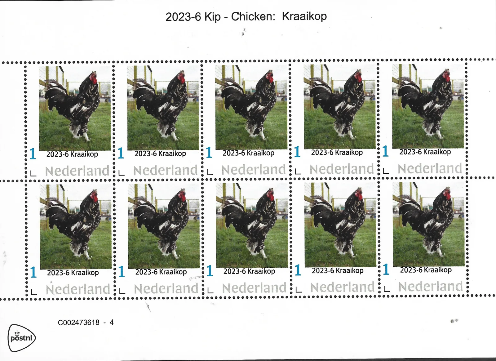 Niederlande 2023-6 Huhn – Hühnerkopf Bogen postfrisch/ungebraucht