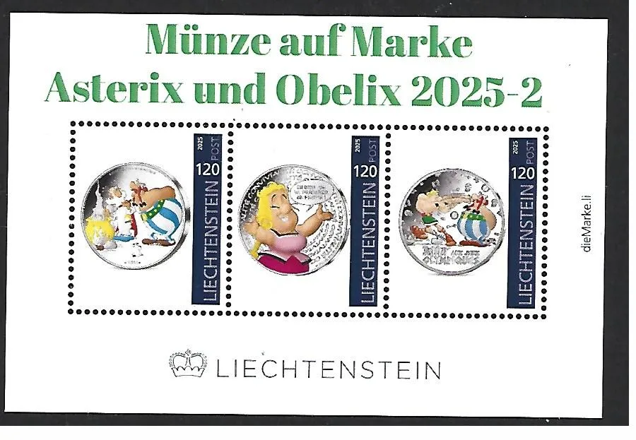 Liechtenstein 2025-2 Münze auf Briefmarke Asterix postfrisch/ungebraucht