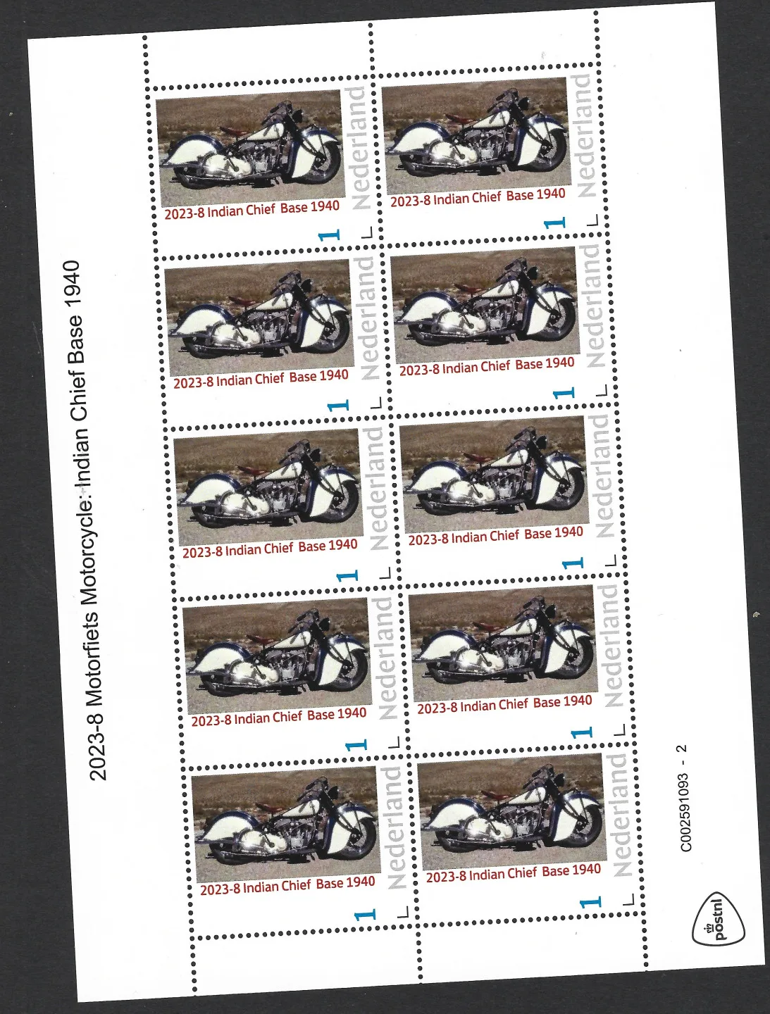 Niederlande 2023-8 Motorrad Indian Chef Base 1940 Markenheftchen postfrisch/postfrisch