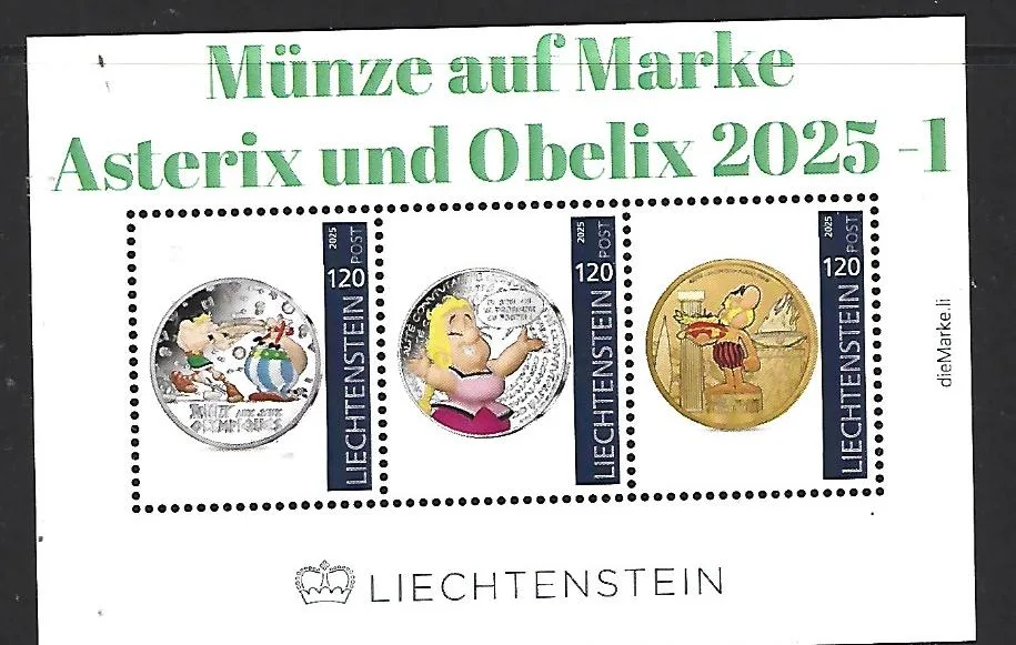 Liechtenstein 2025-1 Münze Asterix Obelix auf Marke postfrisch/gestempelt