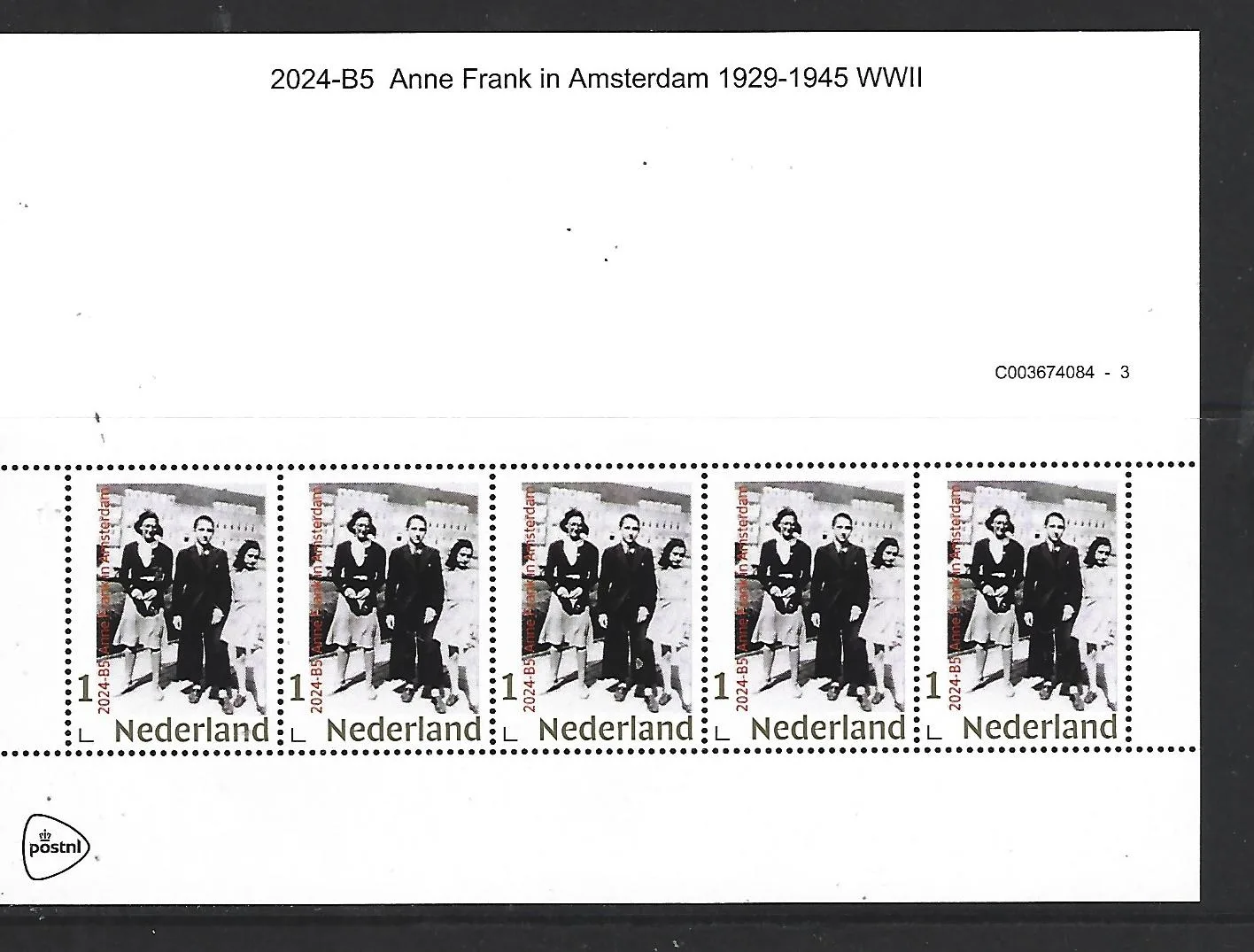 Netherlands 2024-B5 Anne Frank in Amsterdam gold 1 stamp sheetelet MNH