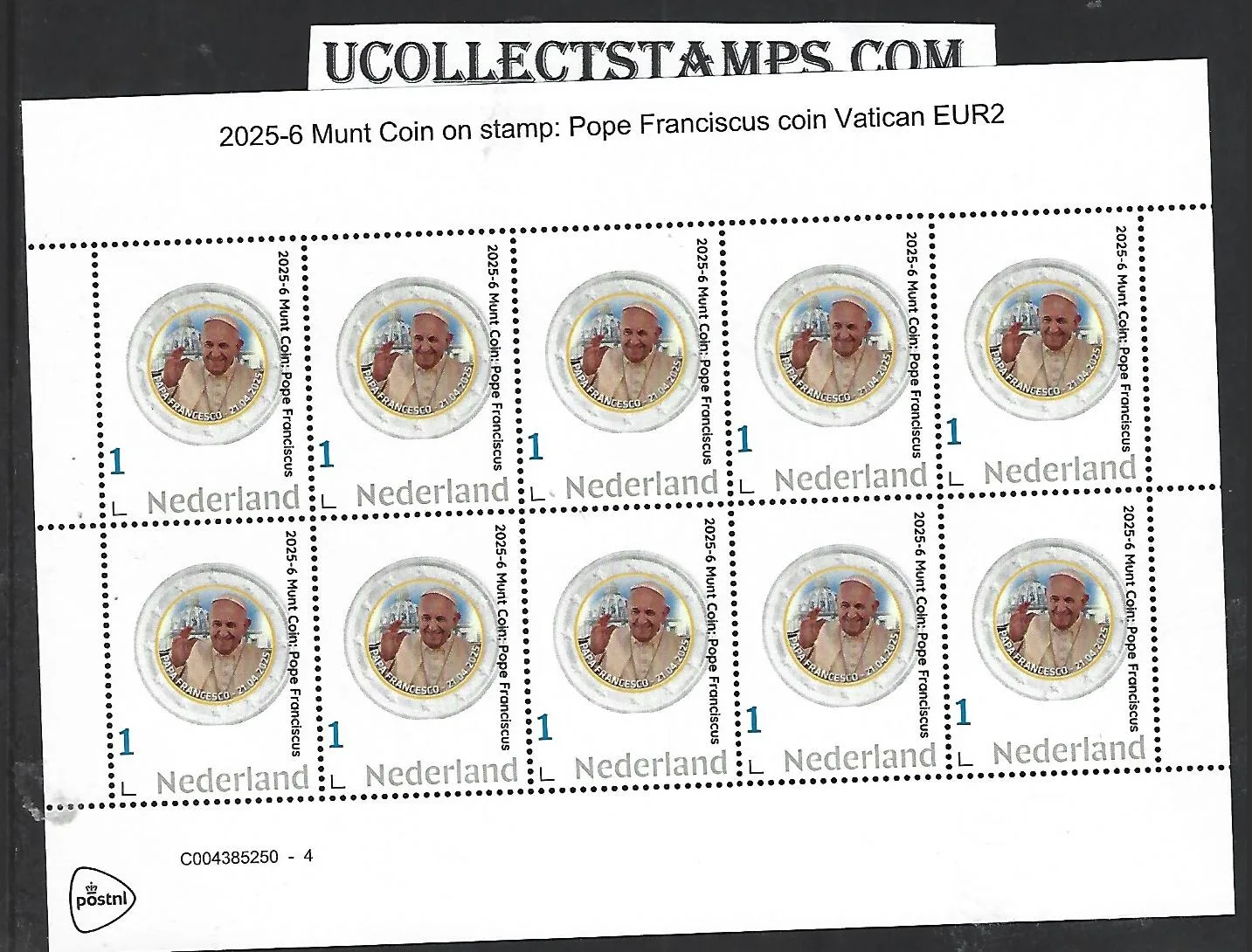 Nederland 2025-6 Paus Franciscus Coin Vaticaan €2 sheet postfris/mnh