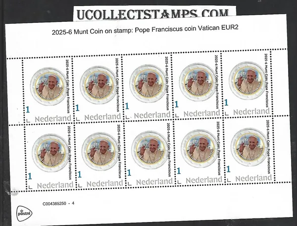 Nederland 2025-6 Paus Franciscus Coin Vaticaan €2 sheet postfris/mnh