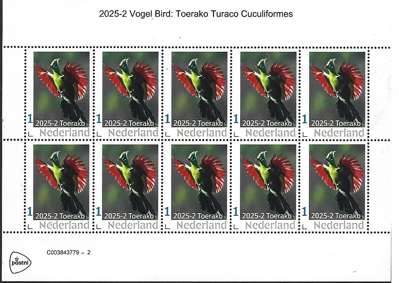 Netherlands 2025-2 Bird: Touraco Cuculiformes sheetlet MNH