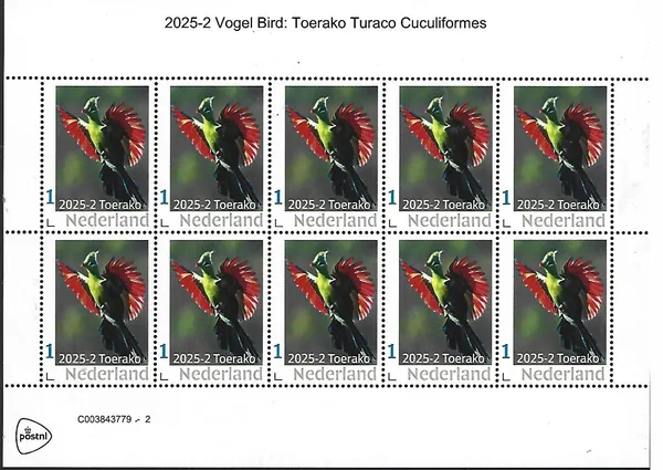 Nederland 2025-2 Vogel Bird: Toerako Turaco Cuculiformes sheetlet postfris/mnhent