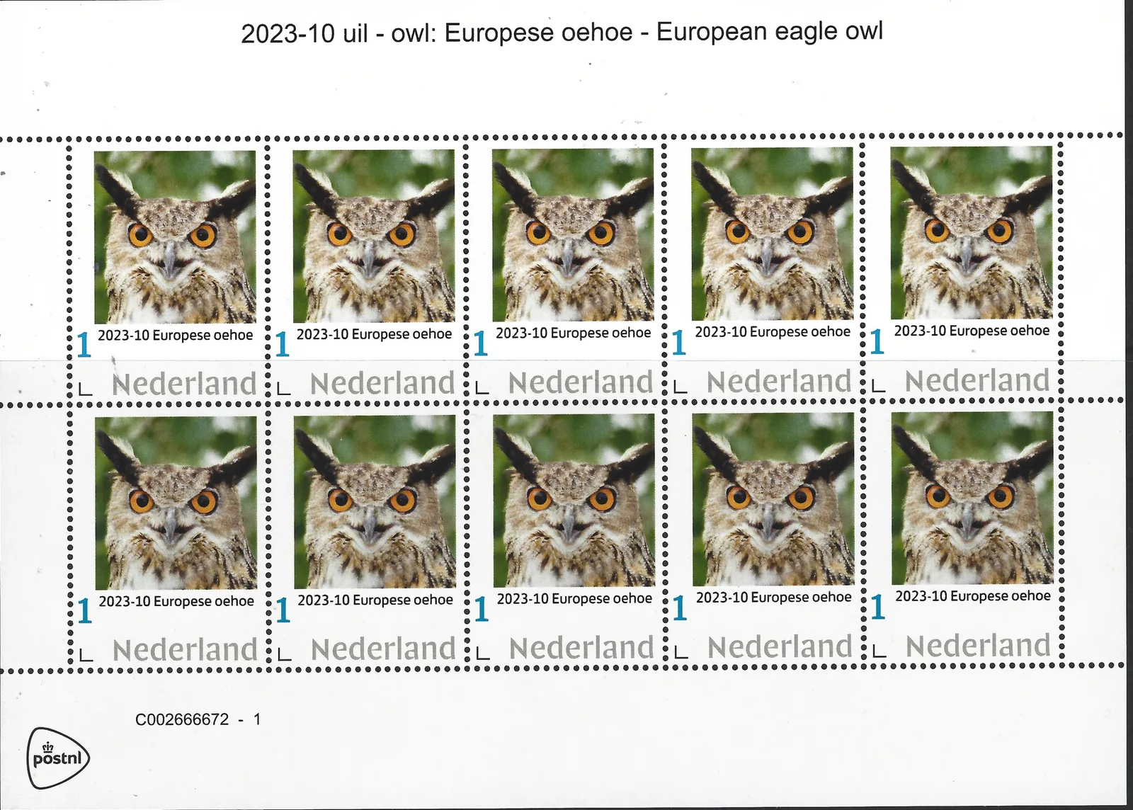 Pays-Bas 2023-10 Chouettes : Chouette lapone postfris/mnh