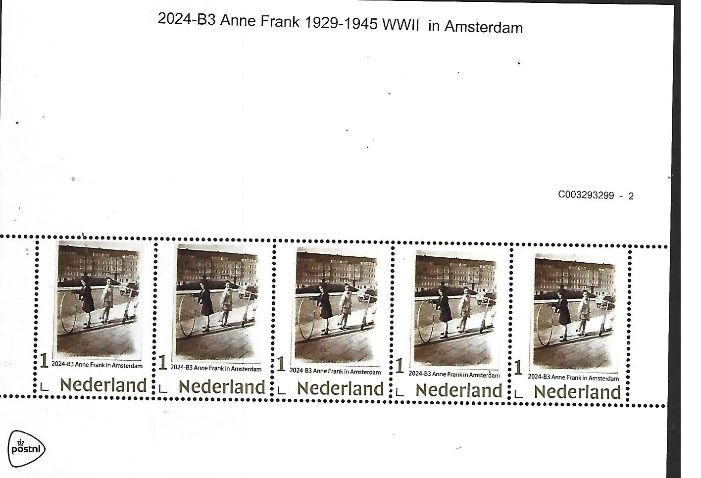 Nederland 2024-B3 Anne Frank in Amsterdam 1Gold sheetlet postfris/mnh5