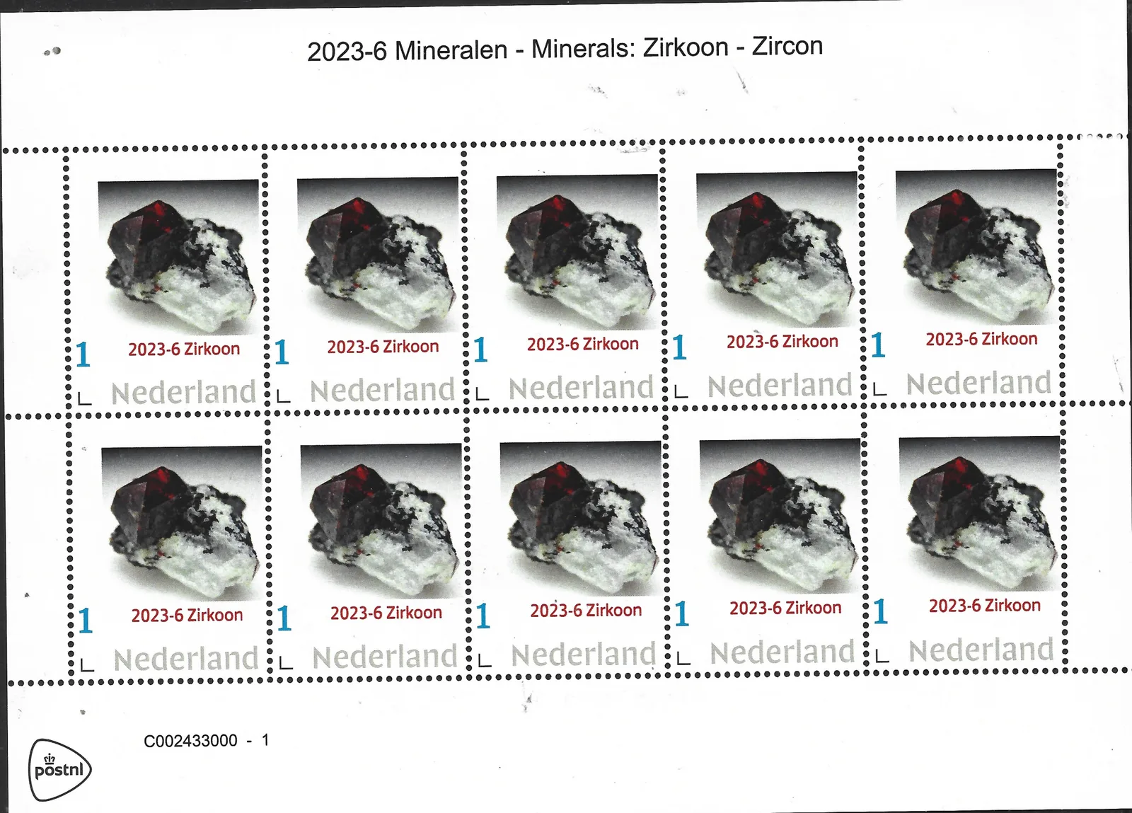 Niederlande 2023-6 Mineralien Minerals: Zirkon Zircon Markenheftchen postfrisch/mnh
